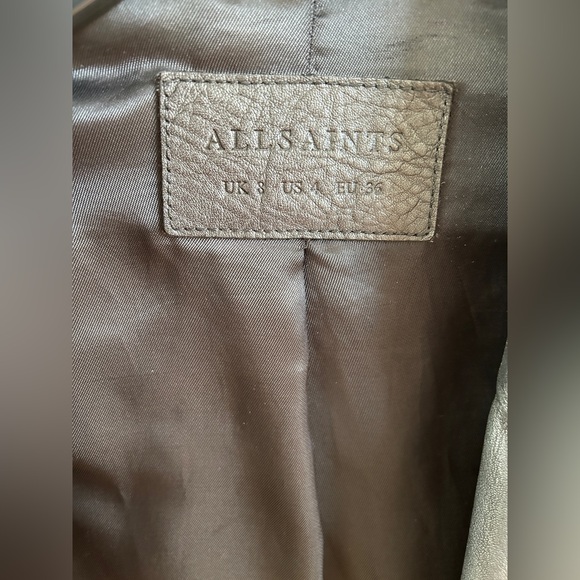 All Saints Cargo Distressed Leather Biker Jacket - Picture 7 of 11